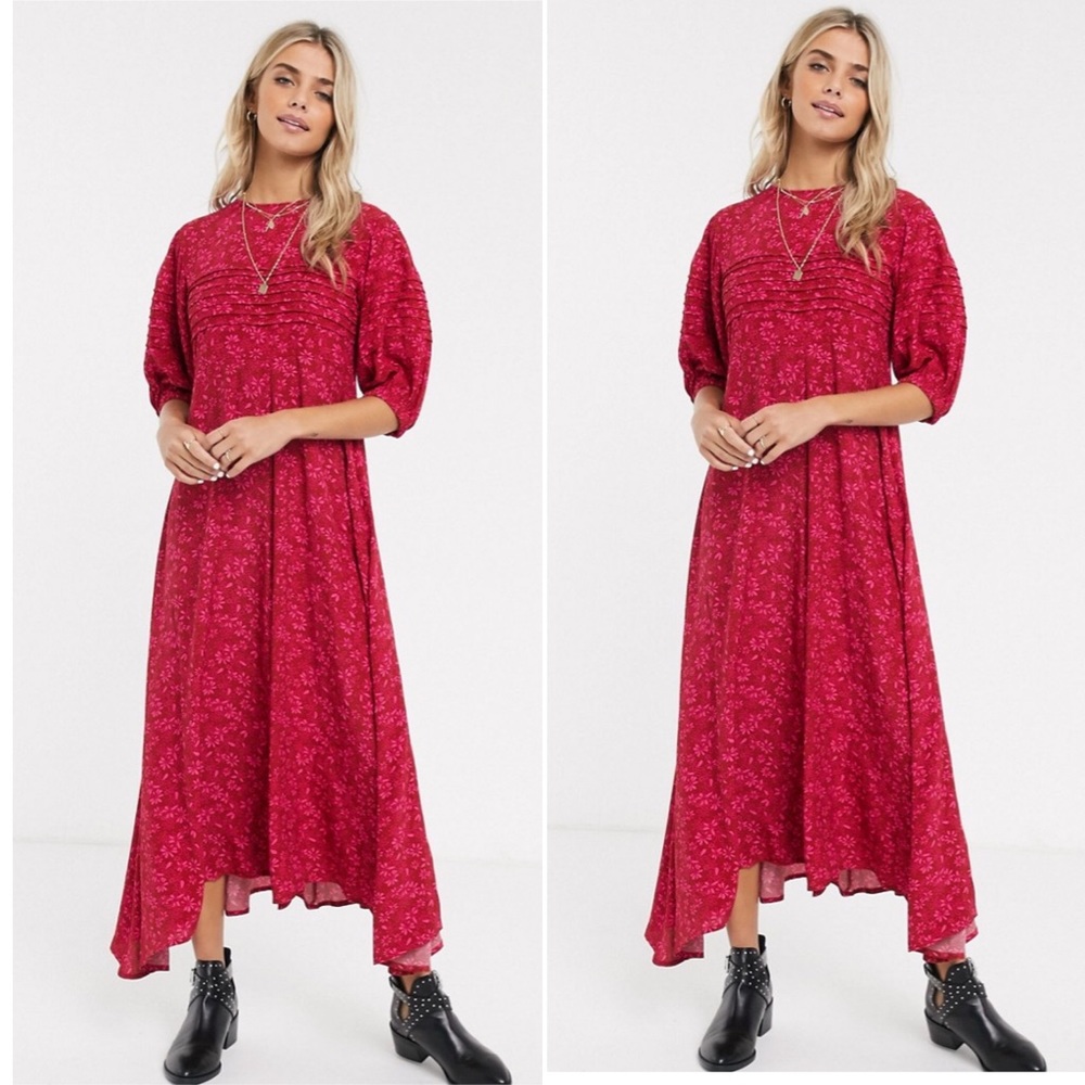 Free People Red Floral Midi Dress